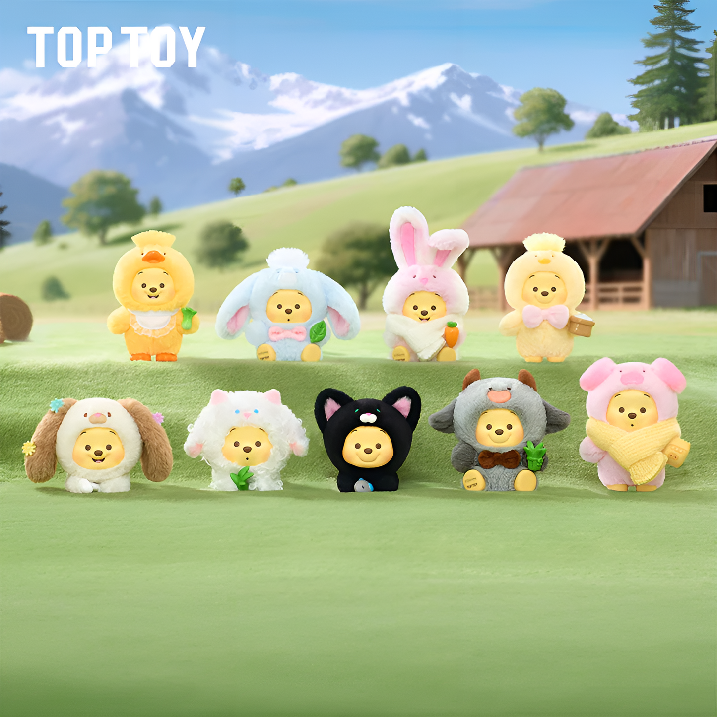 Disney Winnie The Pooh Happy Farm Series Figure Plush Keychain Blind Box