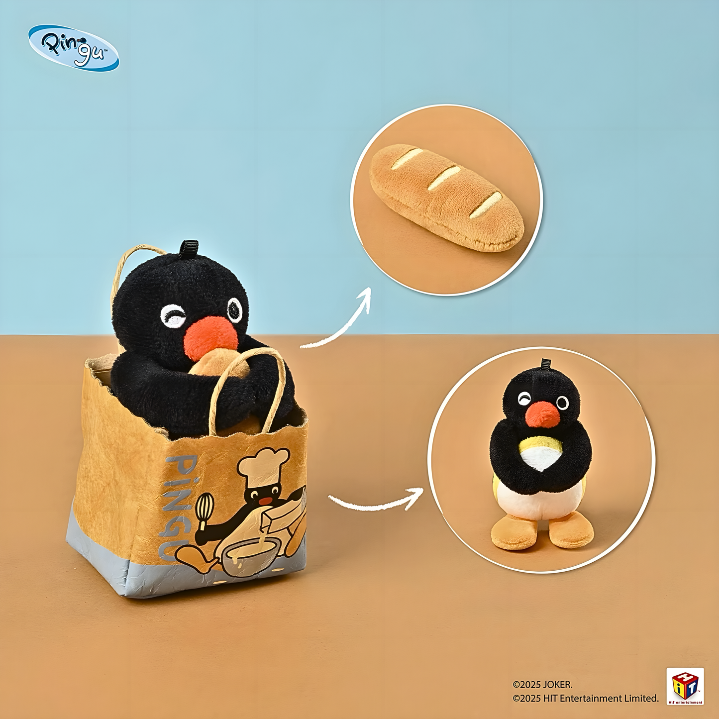 Pingu Bakery Series Paper Bread Bag Mini Hand Bag Keychain Plush