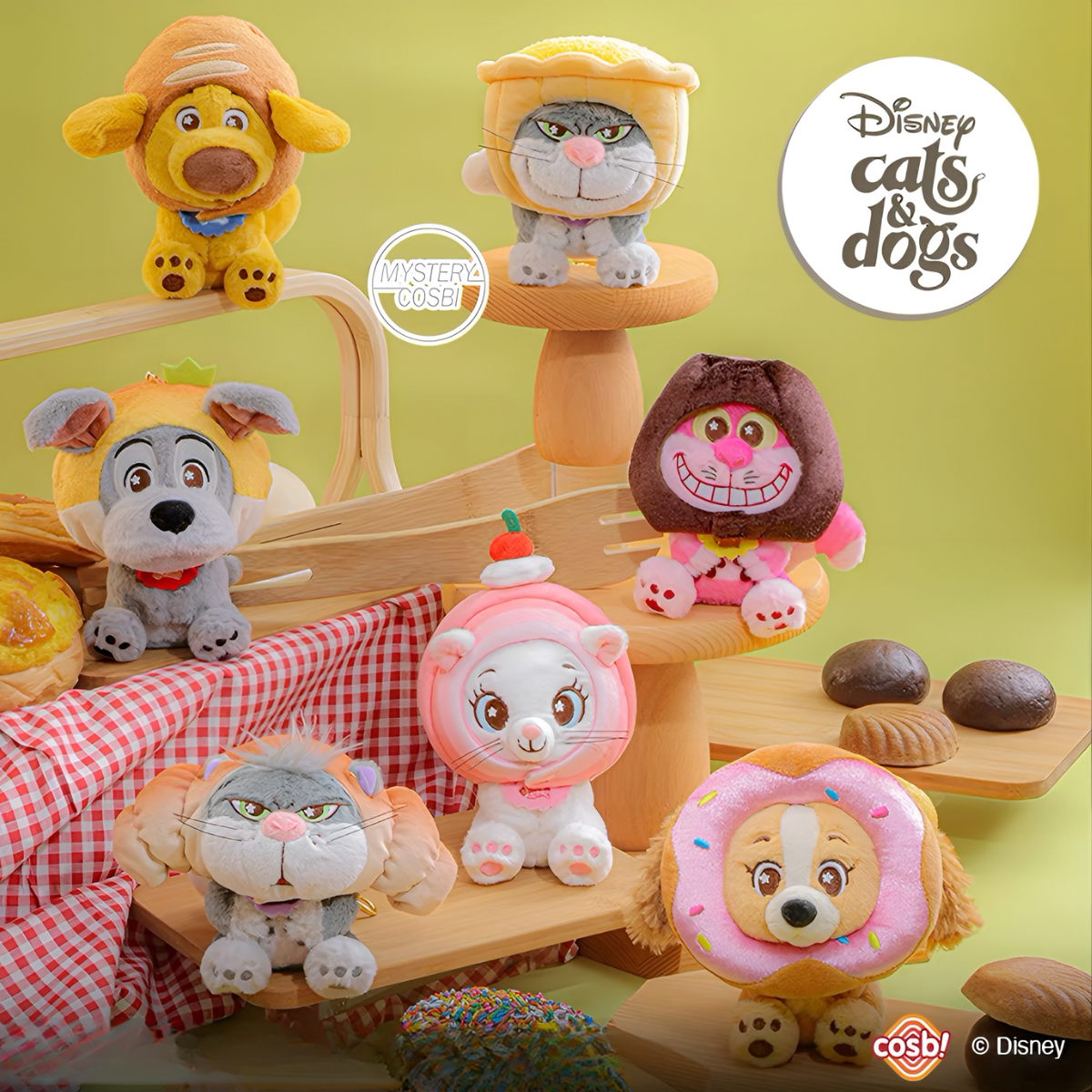 Disney Cats and Dogs Bakery Cosbi Plush Keychain Collection