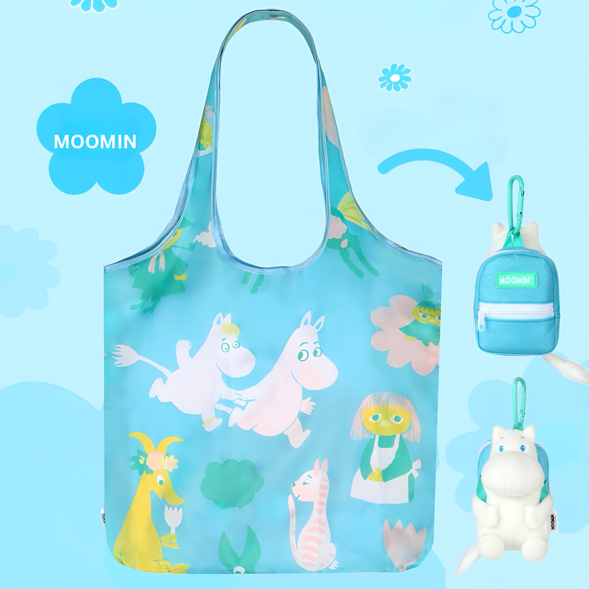 Official Moomin Cute Plush Pendant with Foldable Tote Bag