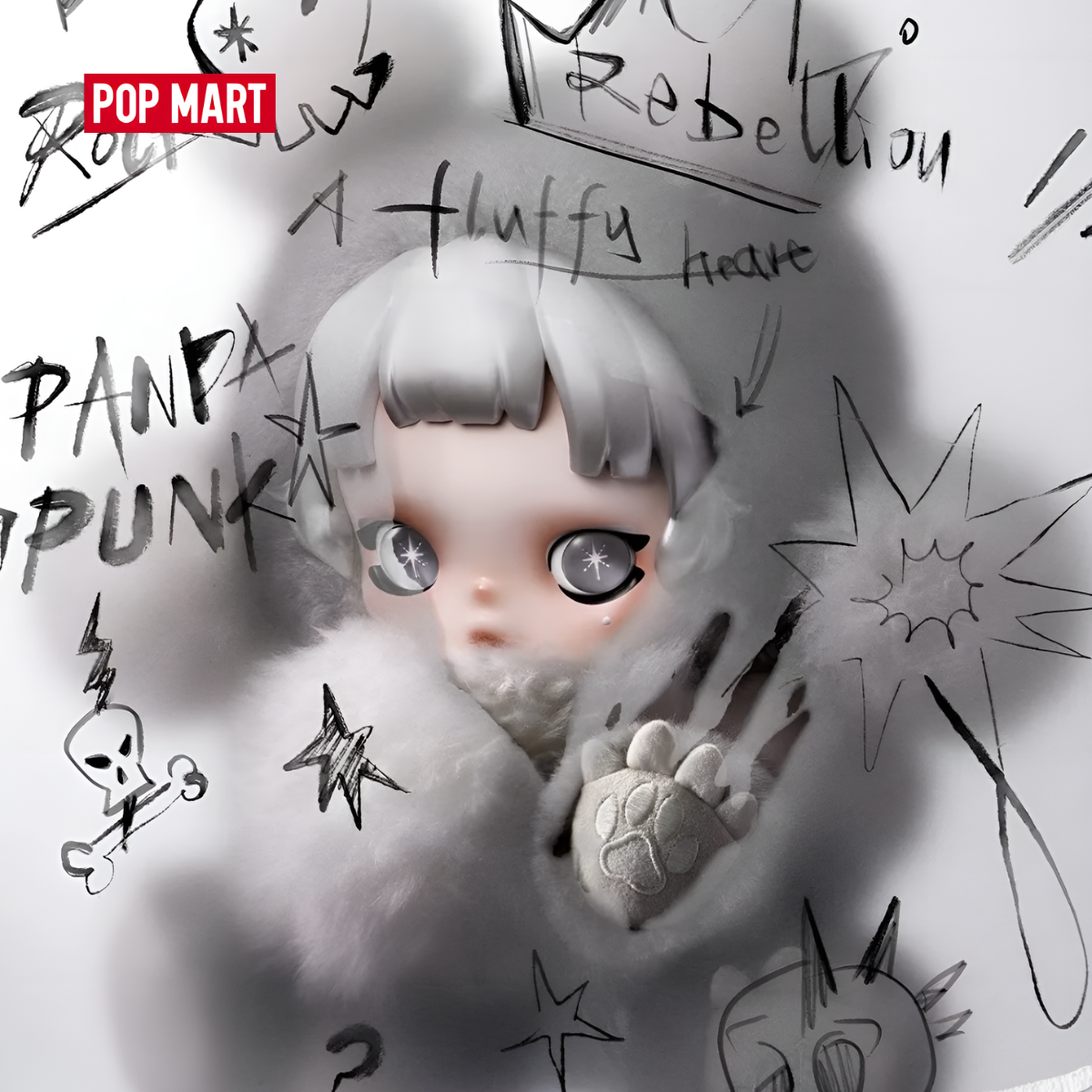 POP MART θ SKULLPANDA Punk Panda Plush Doll
