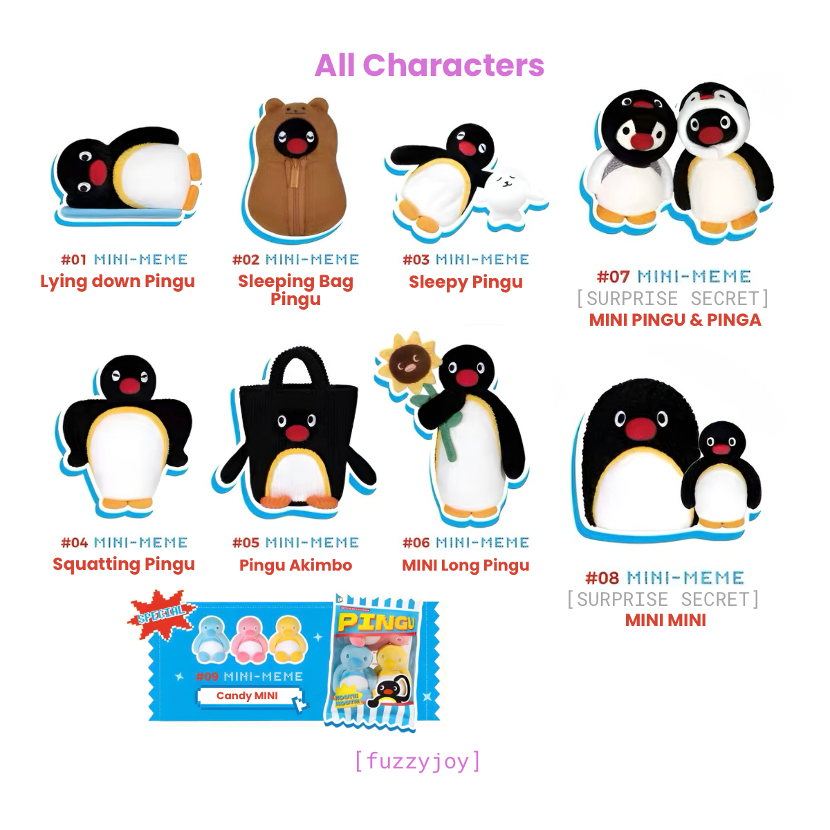 Pingu 45th Anniversary MINI-MEME Series Plush Keychains Blind Box