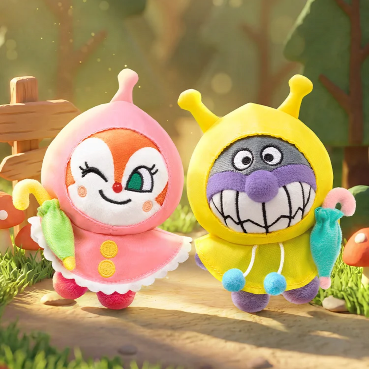 Ruffled Raincoat Dokinchan and Lightning Raincoat Baikinman plush
