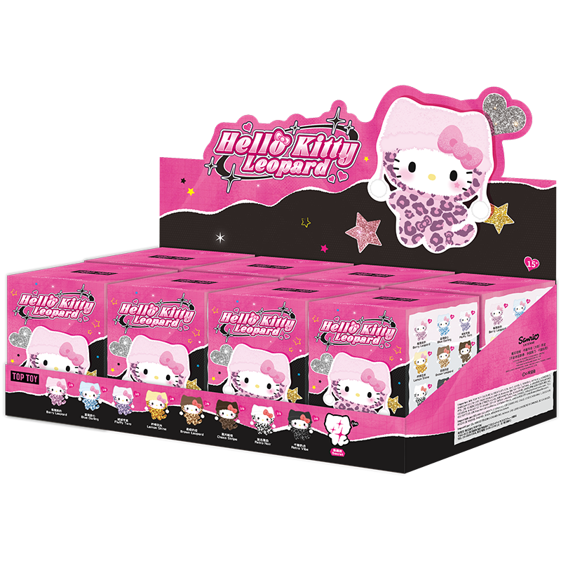 Hello Kitty Leopard Series Plush Charm Blind Box — full set display box