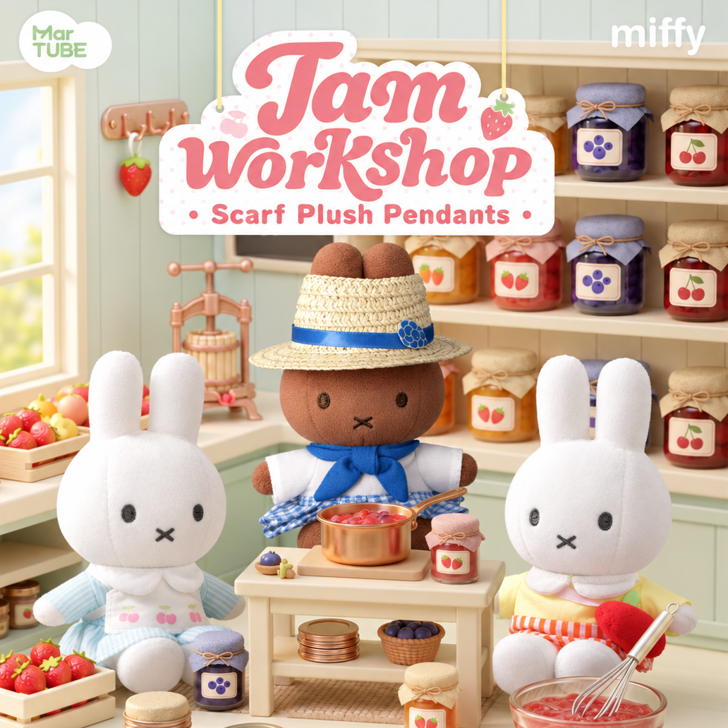 Miffy Jam Workshop scarf plush pendants in a jam workshop scene